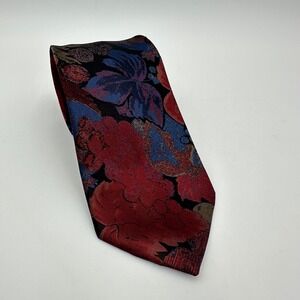 Kingsley Tie Rack Mens Necktie Burgundy Blue Floral Made In Ireland Tie EUC